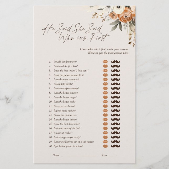 Papier Il a dit qu'elle a dit Espresso Floral Jeu de mari (Devant)