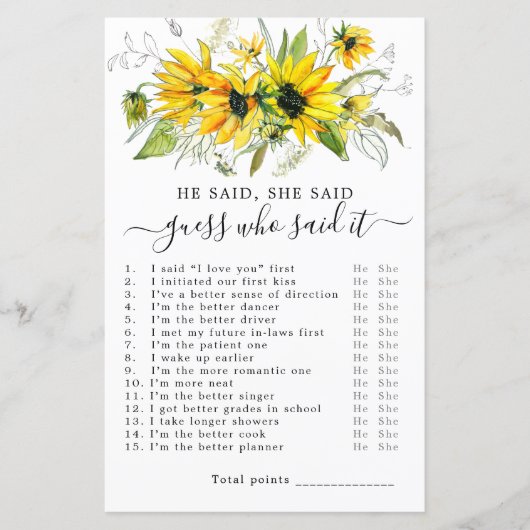 Papier Il A Dit Qu'Elle A Dit Fête des mariées Game (Devant)