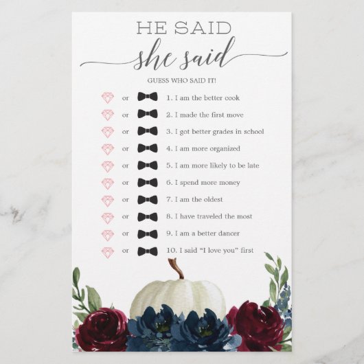 Papier Il A Dit Qu'Elle A Dit Fête des mariées Game (Devant)