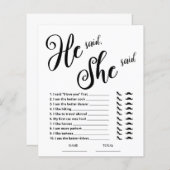 Papier Il a dit qu'elle a dit Fête des mariées Game (Devant / Derrière)