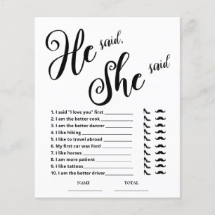 Papier Il a dit qu'elle a dit Fête des mariées Game