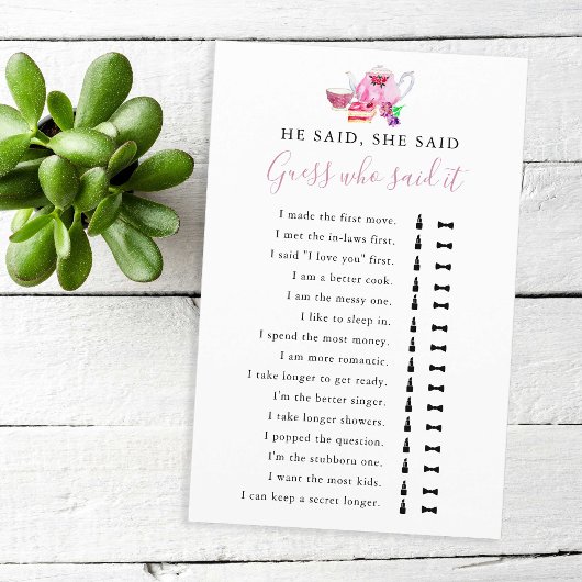 Papier Il A Dit Qu'Elle A Dit Fête des mariées Game Tea P