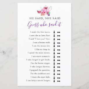 Papier Il A Dit Qu'Elle A Dit Fête des mariées Jeu Thé Vi