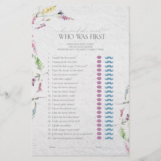 Papier Il A Dit Qu'Elle A Dit Fleur sauvage Fête des mari (Devant)
