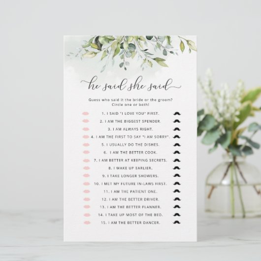 Papier Il a dit qu'elle a dit jeu de douche nuptiale (Debout devant)