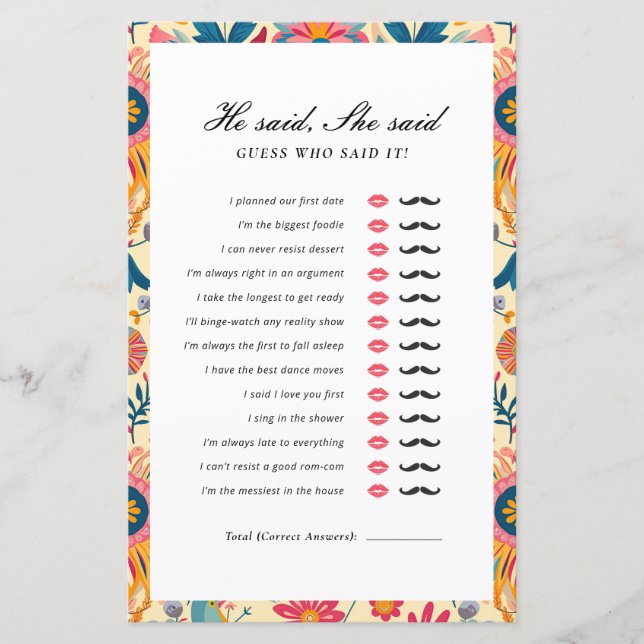 Papier Il a dit qu'elle a dit Jeu de Mariage Floral Mexic (Devant)