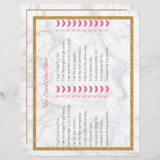 Papier Il A Dit Qu'Elle A Dit Marble Gold Fête des mariée (Devant / Derrière)