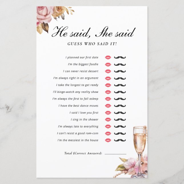 Papier Il a dit qu'elle a dit Perles Prosecco Jeu de mari (Devant)