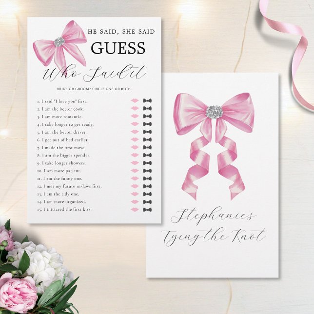 Papier Il A Dit Qu'Elle A Dit Pink Bow Fête des mariées J (Créateur téléchargé)