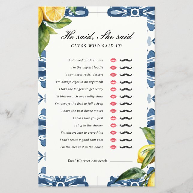 Papier Il A Dit Qu'Elle A Dit Positano Fête des mariées J (Devant)