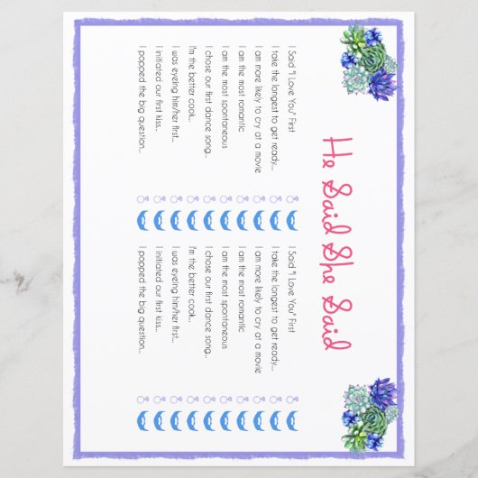 Papier Il A Dit Qu'Elle A Dit Succulent Fête des mariées (Devant)