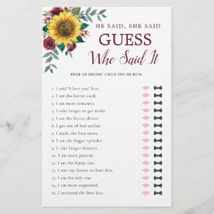 Papier Il A Dit Qu'Elle A Dit Sunflower Burgundy Fête des