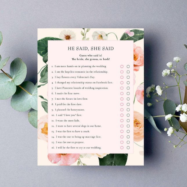 Papier Il Dit Qu'Elle A Dit : | Blush Floral Fête des mar (Créateur téléchargé)