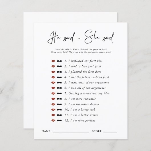 Papier Il Dit Qu'Elle A Dit : | Fête des mariées minimale (Devant / Derrière)