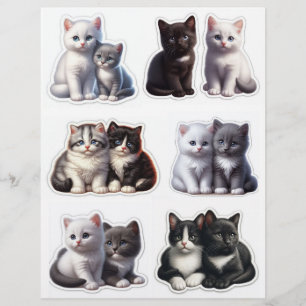 Papier Illustrations adorables de Kitten noir, blanc et g