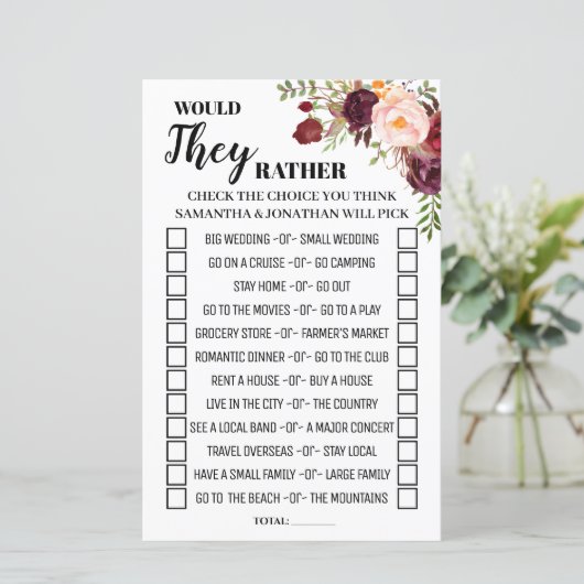 Papier Ils préfèrent Marsala Fleurs Douche jeu (Debout devant)