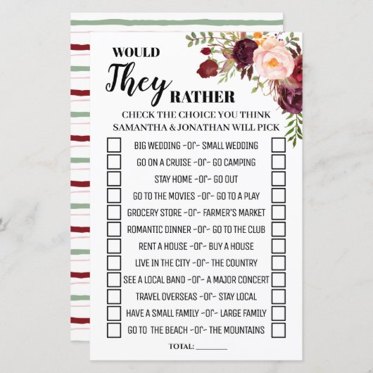 Papier Ils préfèrent Marsala Fleurs Douche jeu (Devant / Derrière)