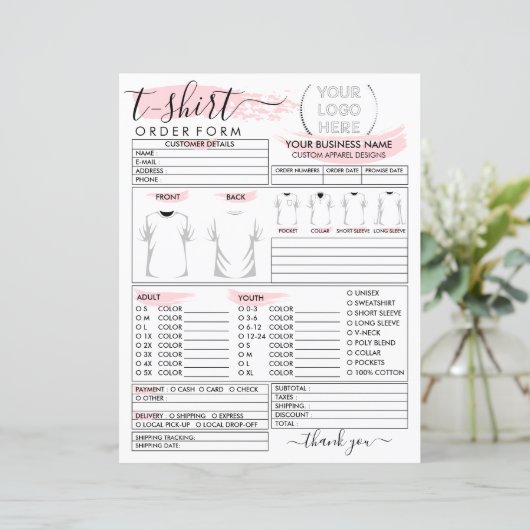 Papier Imprimer Vêtements T-shirt Formulaire de commande (Debout devant)