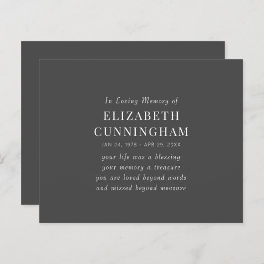 Papier In Love Memory Memorial Modern Simple Citation (Devant / Derrière)