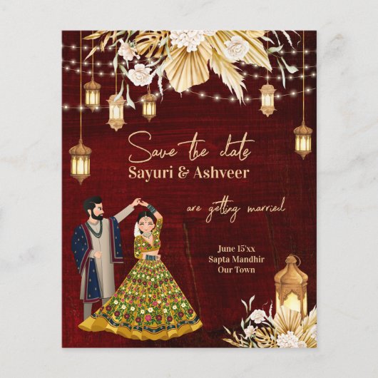 Papier Indian Save the Date maron or couple de danse (Devant)