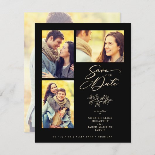 Papier Inexpensive Wedding 4 Photos Collage Branches (Devant / Derrière)