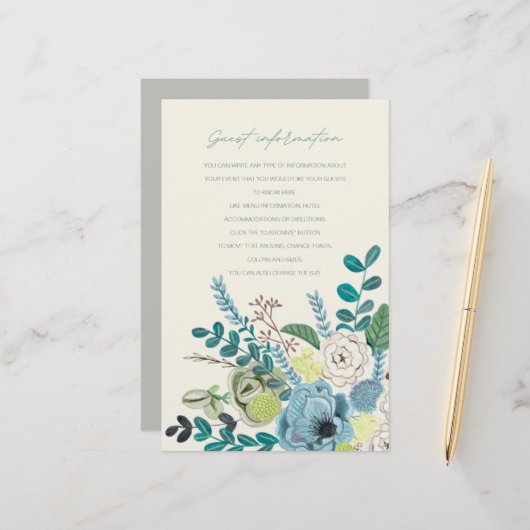 Papier Informations pour les invités de fleurs de vert de (Devant/Arrière en situation)