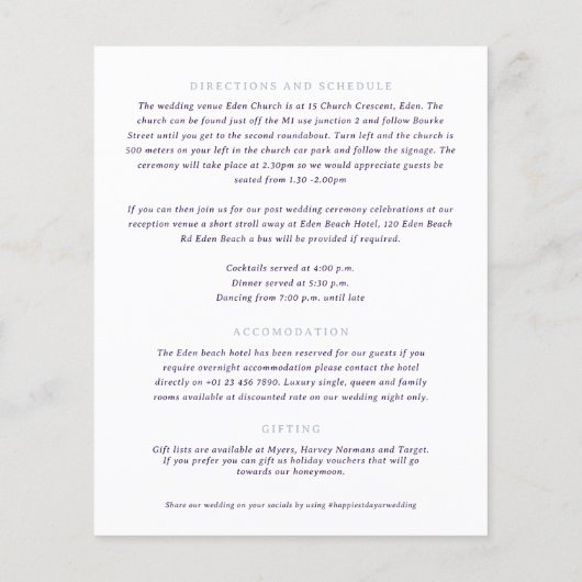 Papier Informations sur les invités du mariage du monogra (Dos)