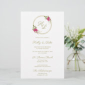 Papier Initiales botaniques roses Élégant Mariage de cour (Debout devant)