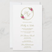 Papier Initiales botaniques roses Élégant Mariage de cour (Devant)