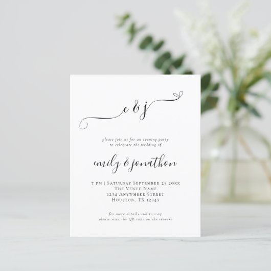 Papier Initiales budgétaires Script QR Mariage Soirée Inv (Debout devant)