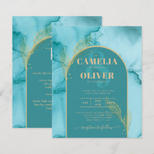 Papier INK Abstrait Turquoise Turquoise Gold Wedding INVI