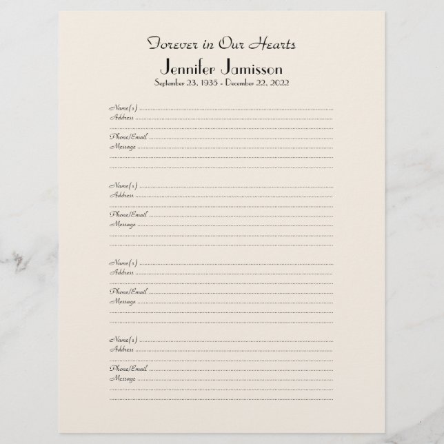 Papier Inscription au remplissage du livre commémoratif P (Devant)