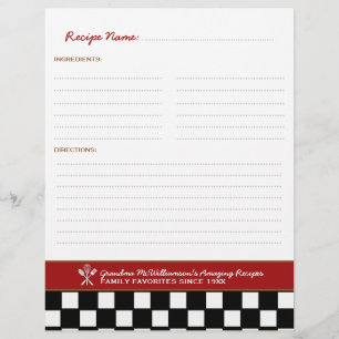 Papier Inserer dans un classeur de recettes de famille pe