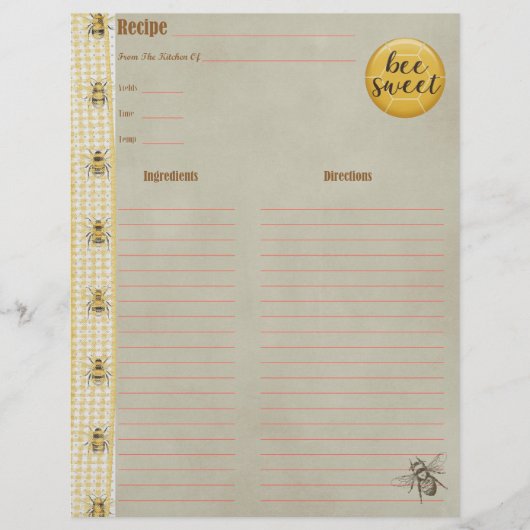 Papier Insertion de livre de cuisine pour la sueur d'abei (Devant)