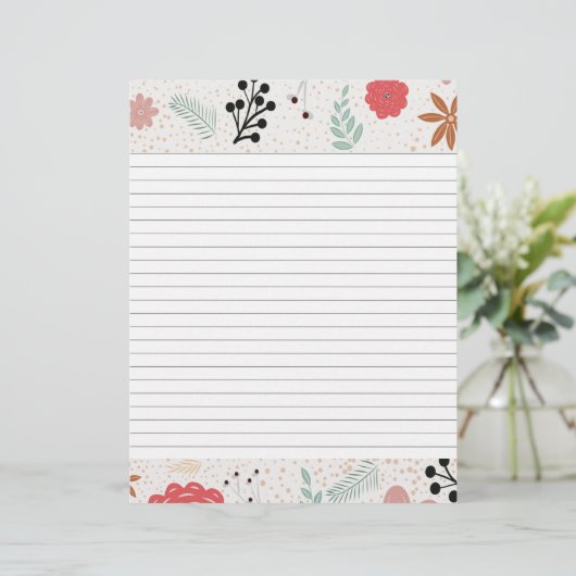 Papier Insertion de recette à bordure de fleur moderne (Debout devant)