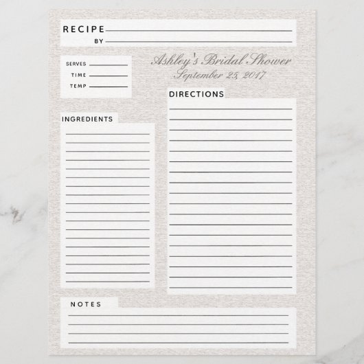 Papier Insertion de recette de lin rustique pour Fêtes de (Dos)