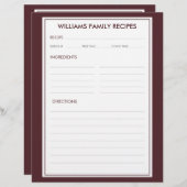 Papier Insertion de recette de nom de famille à carreaux (Devant / Derrière)