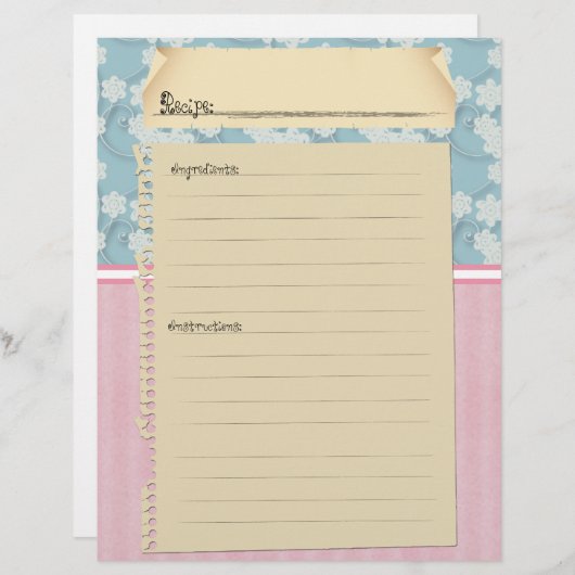 Papier Insertions de Classeur de recette (Devant / Derrière)