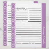 Papier Insertions de recettes de anneaux d'éternité liées (Devant / Derrière)