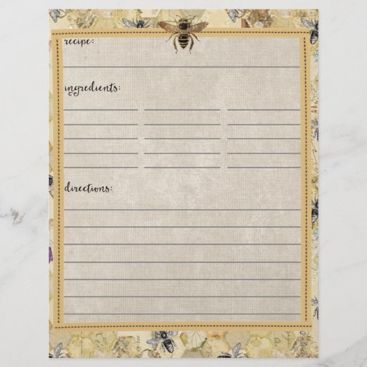 Papier Insertions de recettes vintages pour apiculteur (Devant)