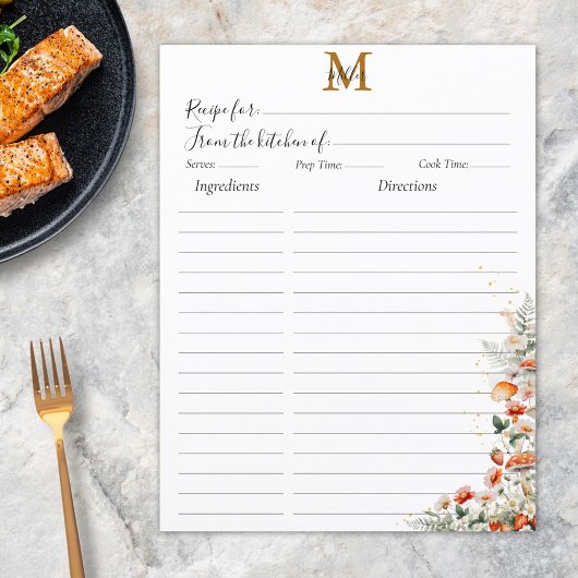Papier Intercalaire de recette florale aux champignons de