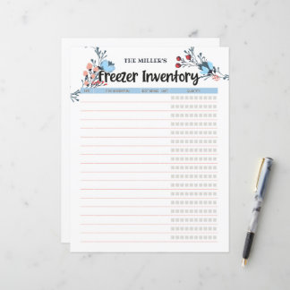Papier Inventaire floral de congélateur bleu
