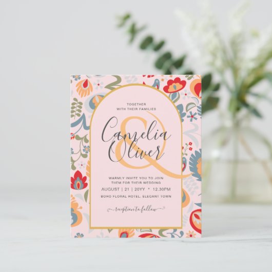 Papier invitación bilingüe de boda de flores populaire, (Debout devant)