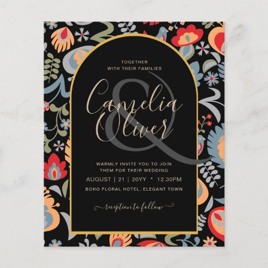 Papier invitación bilingüe de boda de flores populaire, (Devant)