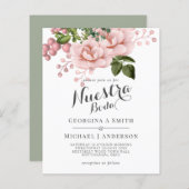 Papier Invitacion Nuestra Boda - Bouquet Roses Roses Rose (Devant / Derrière)