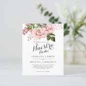 Papier Invitacion Nuestra Boda - Bouquet Roses Roses Rose (Debout devant)