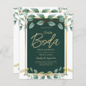 Papier Invitaciones de Boda Bilingües Verde Esmeralda (Devant / Derrière)