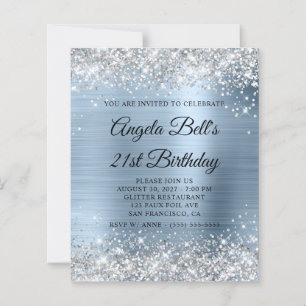 Papier Invitation 21 ans pailleté argent Bleu pâle