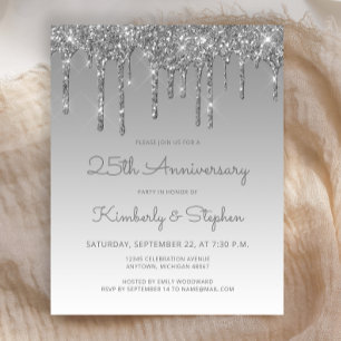 Papier Invitation 25e Anniversaire Budget Argent Paillett