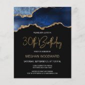 Papier Invitation 30 ans Budget Bleu Or Agate (Devant)